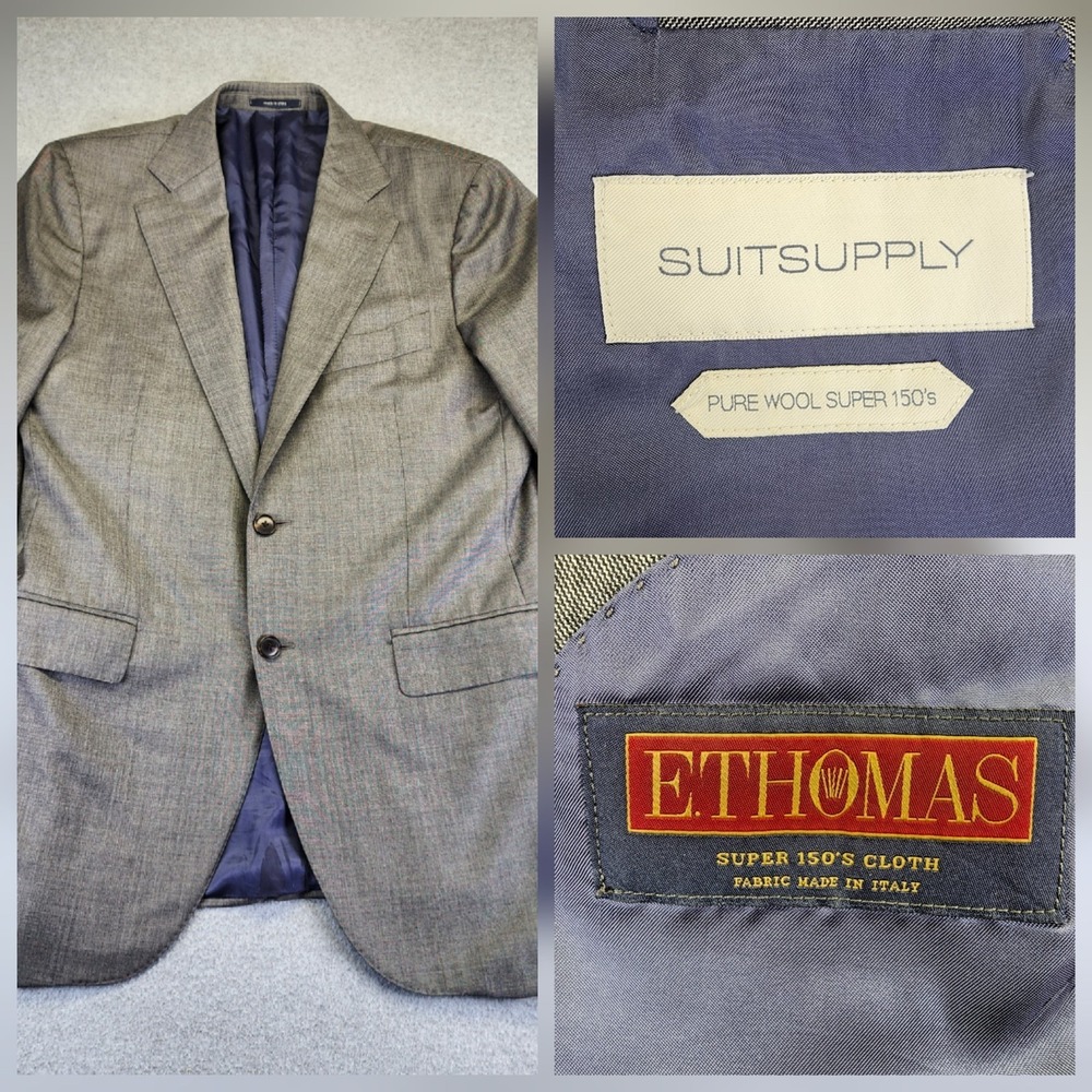 Suitsupply Blazer Mens 42L Ethomas  Wool‎ Super 150's Gray Sport Coat Jacket